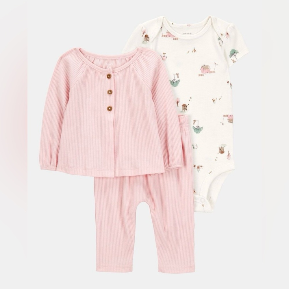 108. Carter’s - Baby 3-Piece Barn Print Little Cardigan Set